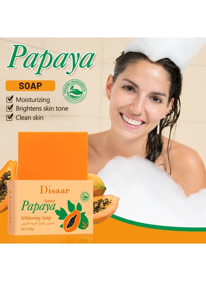 Disaar 120g Papaya Whitening Soap Organic Soap Skin Whitening Papaya Vitamin E Brighten Moisturizer Natural Skin Whitening Bar Reduce Cleanse and Even Skin Tone Brightening Papaya Soap Bar - Image 2