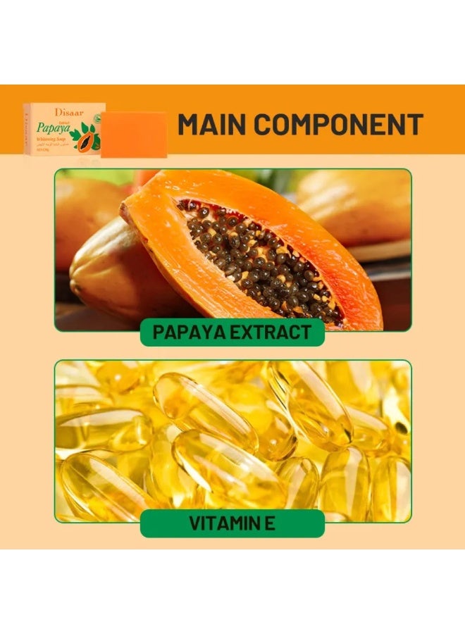 Disaar 120g Papaya Whitening Soap Organic Soap Skin Whitening Papaya Vitamin E Brighten Moisturizer Natural Skin Whitening Bar Reduce Cleanse and Even Skin Tone Brightening Papaya Soap Bar - Image 5