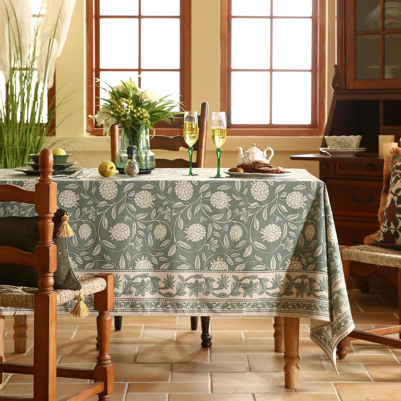 ISAENNE Designer Grayish Green Linen Extra Long Tablecloth Rectangle,Floral Stain Resistant Table Cloth,Fall Vintage Decor Tablecloths for Dining Thanksgiving Kitchen,67"*118"-Andrew A - Image 2