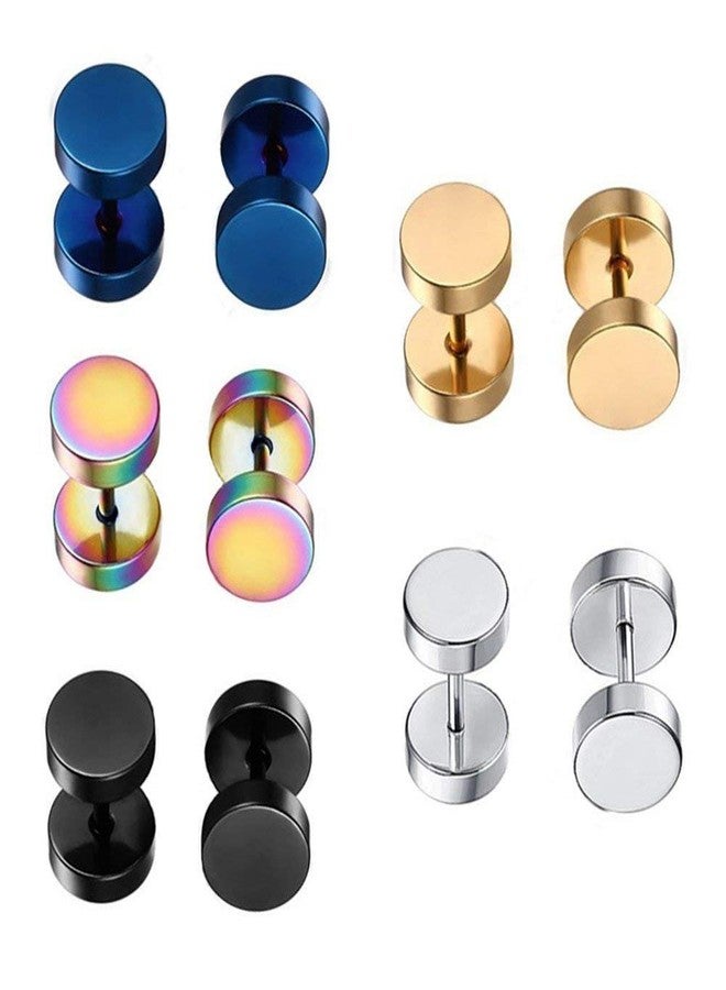 EACHLP Dot Earrings, High Polished Surgical Steel Screw Flat Back 8MM Disc Stud Earrings for Women Men Pack of 5 Pairs(3MM/5MM/8MM Option) (8MM/0.32" Studs) - Image 1