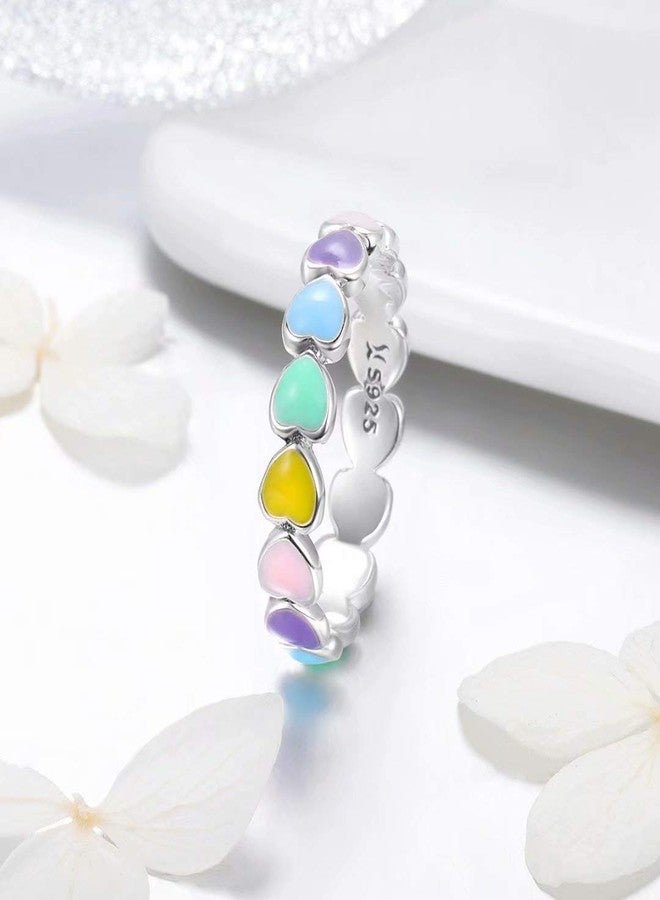 Qings Sterling Silver Endless Love Heart Ring Rainbow Heart Color Fashion Ring Gift for Girlfriend - Image 2