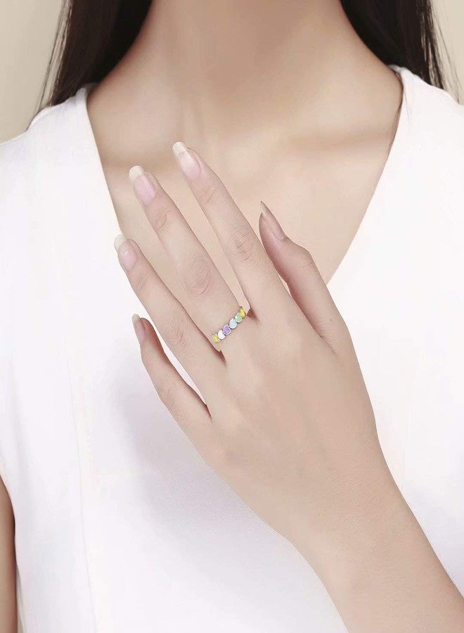 Qings Sterling Silver Endless Love Heart Ring Rainbow Heart Color Fashion Ring Gift for Girlfriend - Image 4