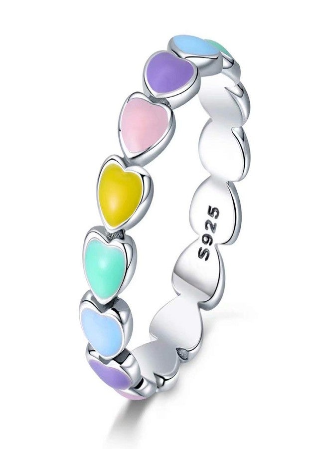 Qings Sterling Silver Endless Love Heart Ring Rainbow Heart Color Fashion Ring Gift for Girlfriend - Image 1