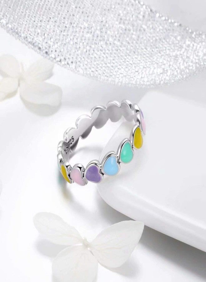 Qings Sterling Silver Endless Love Heart Ring Rainbow Heart Color Fashion Ring Gift for Girlfriend - Image 3