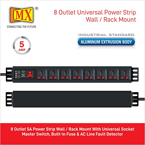 MX Extension Board 8-Socket Power Strip | 15A Heavy-Duty Universal Socket, 3000W Load, 3 m Cable, Child Safety Shutters, Overload Protection, Wall/Desk Mountable for Home & Office - Image 2