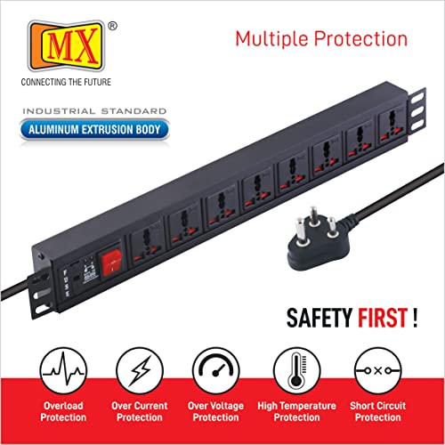 MX Extension Board 8-Socket Power Strip | 15A Heavy-Duty Universal Socket, 3000W Load, 3 m Cable, Child Safety Shutters, Overload Protection, Wall/Desk Mountable for Home & Office - Image 4