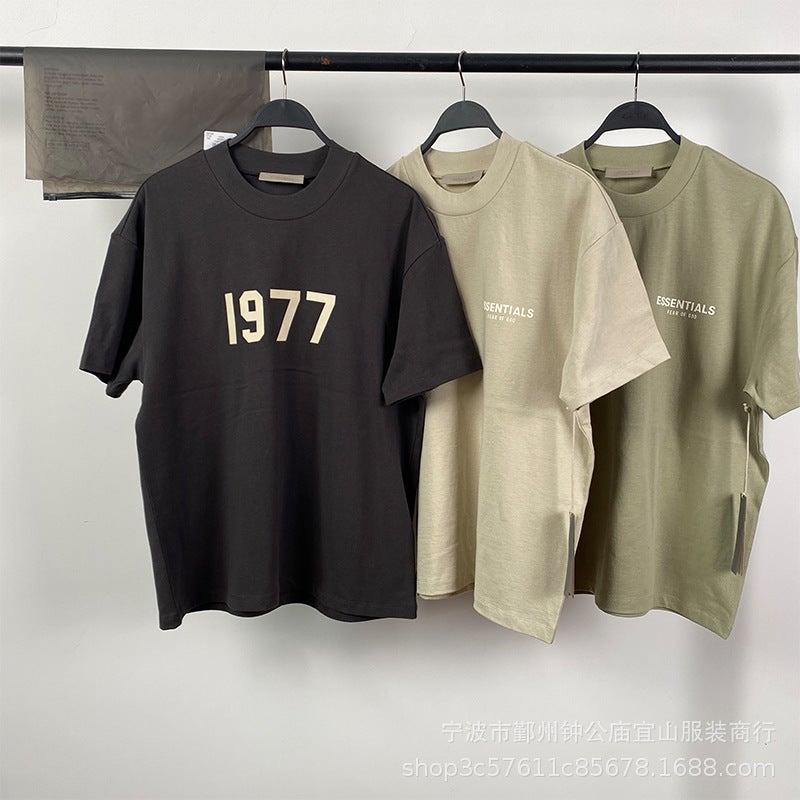 2022Ss Short-Sleeved T-Shirt 1977 Flocking Printing Essentials Trendy Brand T-Shirt Sale - Image 4