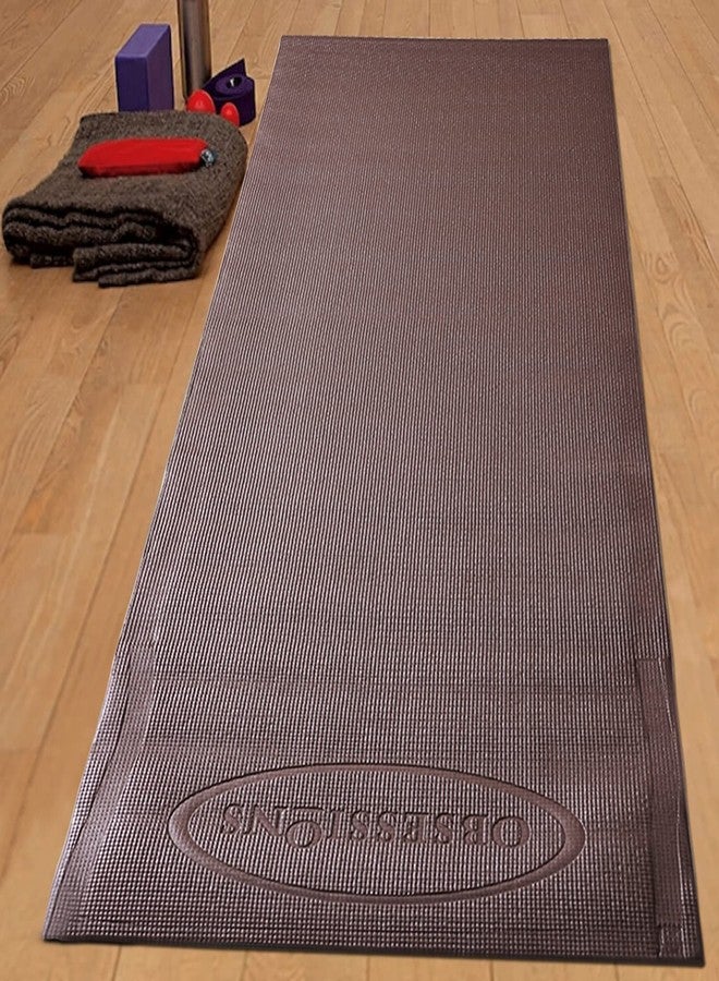 OBSESSIONS Anti-Slip PVC Solid Yoga Mat with Carrying Strap (L)173 X (W)61cm, Brown - Image 1