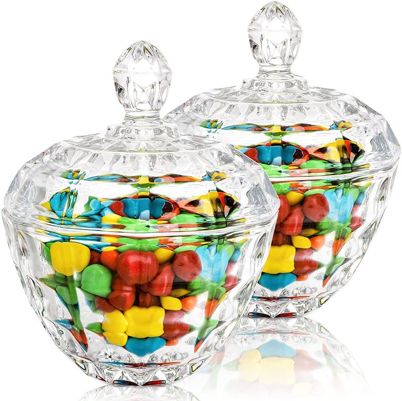 WRINGO Premium Glass Candy Dish with Lid, Crystal Candy Jar, Cookie Jar, Decorative Candy Bowl, Jewelry Dish, Covered Candy Jars for Buffet, Kitchen, Home, Office Desk (Flower Candy) 0.4 L - Image 1