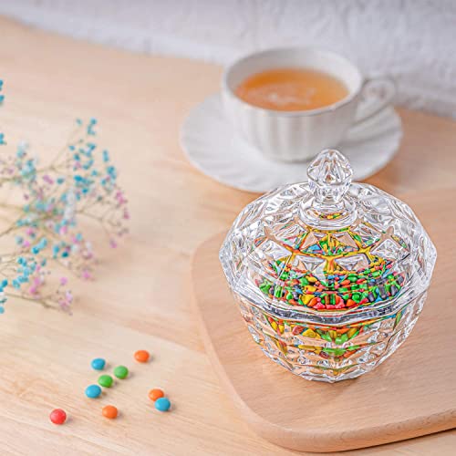 WRINGO Premium Glass Candy Dish with Lid, Crystal Candy Jar, Cookie Jar, Decorative Candy Bowl, Jewelry Dish, Covered Candy Jars for Buffet, Kitchen, Home, Office Desk (Flower Candy) 0.4 L - Image 2