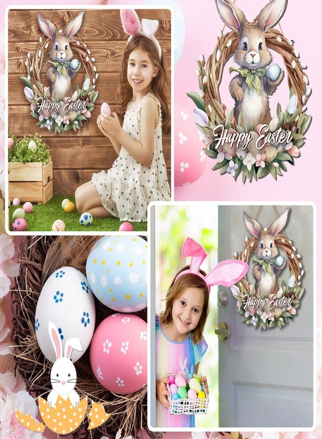 Queekay Easter Wreaths for Front Door Wooden Easter Sign 12.6 x 14.6 Inch Hanging Door Sign Decorations Wreath for Spring Holiday Coffee Shop Bakery(Bunny) - Image 5