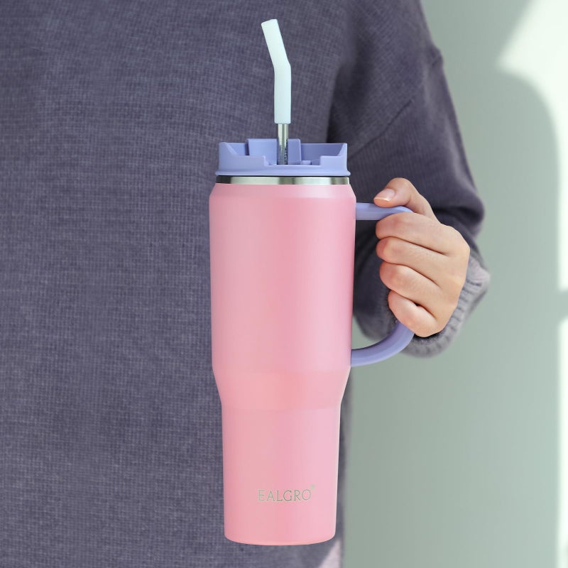 EALGRO EALGRO 40 oz Tumbler with Handle  Insulated Tumblers with Lid and Straw  Large Metal Sports Water Bottle Jug  Thermal Stainless Steel Travel Coffee Mug Cup  Army Green - Image 4