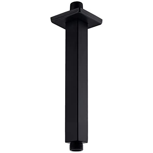 Anpean 8 Inch Square Ceiling Mounted Shower Arm and Flange for Rain Shower Head, Matte Black - Image 1