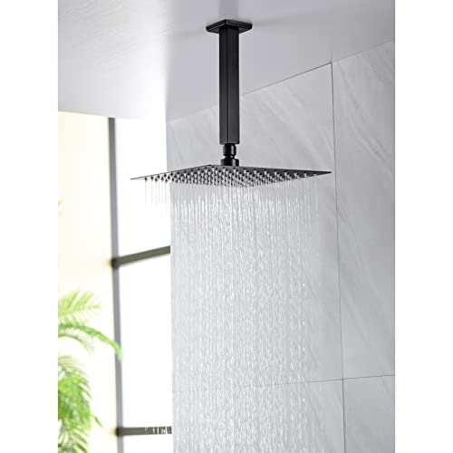 Anpean 8 Inch Square Ceiling Mounted Shower Arm and Flange for Rain Shower Head, Matte Black - Image 2