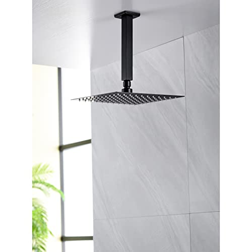 Anpean 8 Inch Square Ceiling Mounted Shower Arm and Flange for Rain Shower Head, Matte Black - Image 3