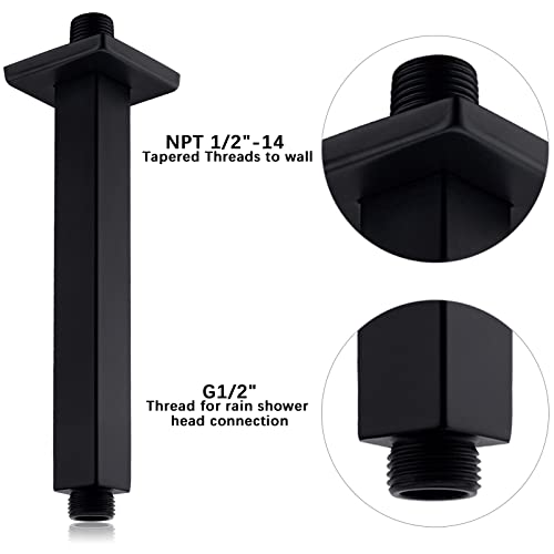 Anpean 8 Inch Square Ceiling Mounted Shower Arm and Flange for Rain Shower Head, Matte Black - Image 4