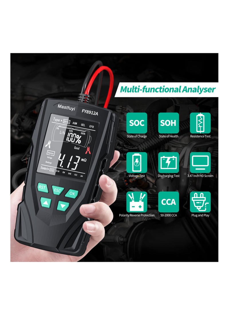 SYOSI SYOSI Car Battery Tester 12V 24V, 50-2000 CCA Automotive Alternator Diagnostic Tool, Digital Auto Battery Analyzer, Resistance Voltage Discharging Analysis for Truck Van Boat Motorcycle ATV SUV  - Image 4