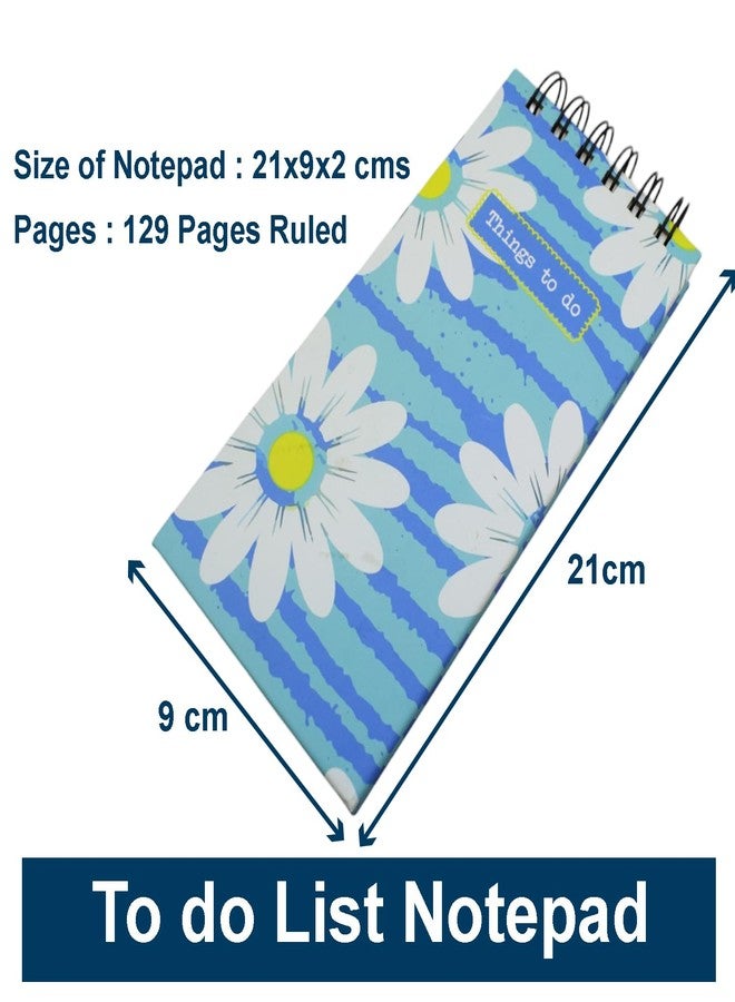 Asera To Do List Notepad | Daily Planner Diary | Pages - 129 | Writing Pad Gift for boys and Girls | Birthday Return Gifts (Blue White Flower) - Image 3