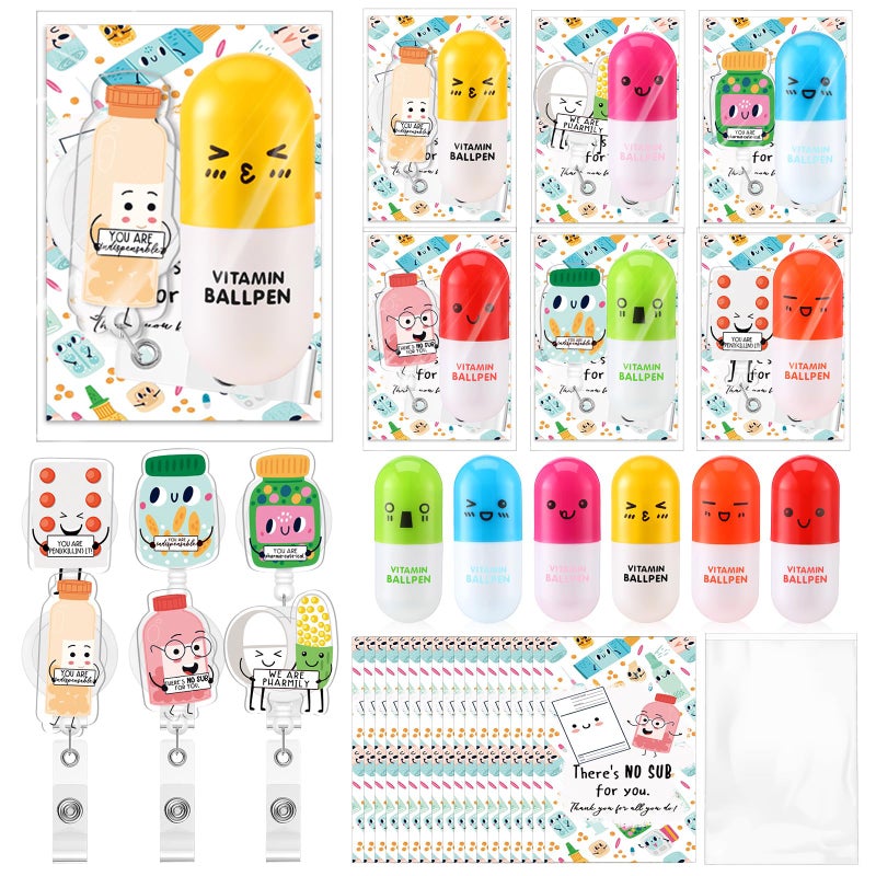 Sayglossy 25 Sets Pharmacy Technician Accessories Gift Pharmacy Badge Reel Pill Shaped Pens Inspirational Appreciation Card Pharma Funny Gifts for Nurse Practitioner Week Medical Assistant Doctor - Image 2