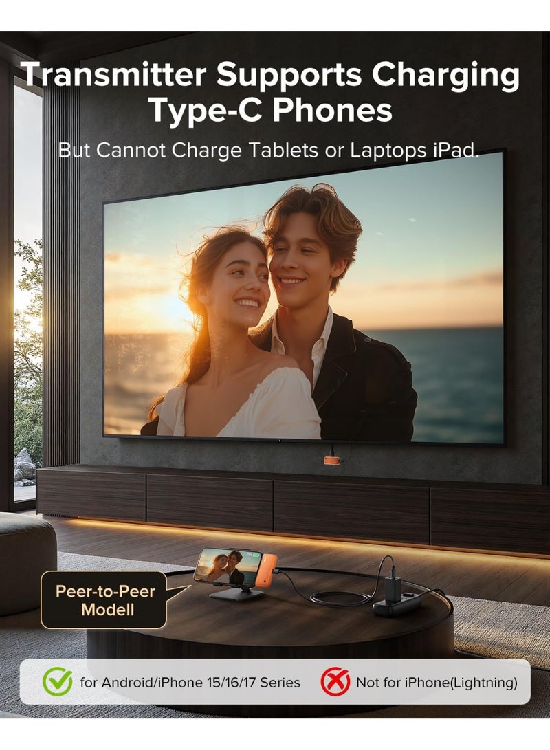 llano S850 Upgraded Type-C Wireless HDMI Transmitter and Receiver, 50M, Ultra 4K Decode Input 1080P@60Hz Output, Plug&Play 5G+2.4G and Audio for Phone/Tablet/Laptop/PC to Monitor/Projector/TV (Orange) - Image 2