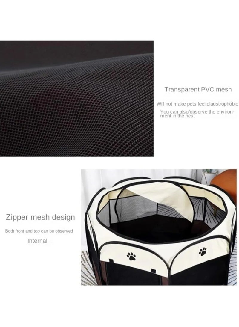 Octagonal Pet Dog And Cat House, Portable Kennel Puppy Bed House Foldable Tent Fence, Indoor Outdoor Use, Black And Brown, Pet Bed - Image 4