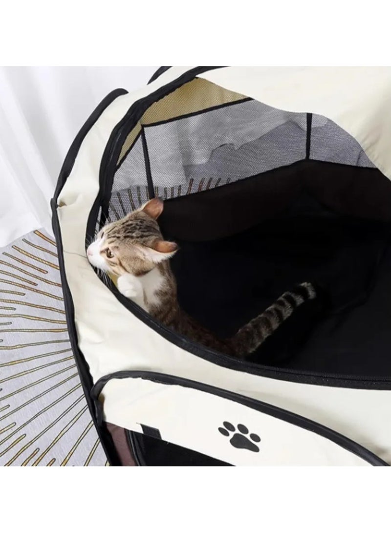 Octagonal Pet Dog And Cat House, Portable Kennel Puppy Bed House Foldable Tent Fence, Indoor Outdoor Use, Black And Brown, Pet Bed - Image 2