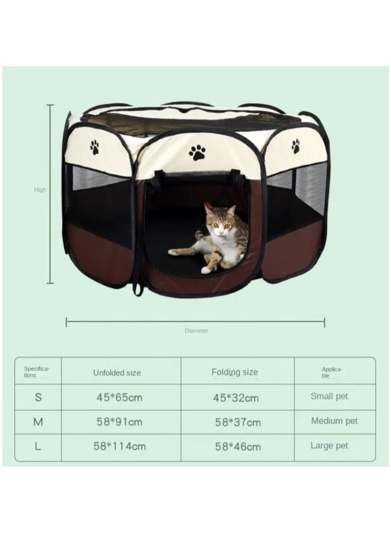 Octagonal Pet Dog And Cat House, Portable Kennel Puppy Bed House Foldable Tent Fence, Indoor Outdoor Use, Black And Brown, Pet Bed - Image 3
