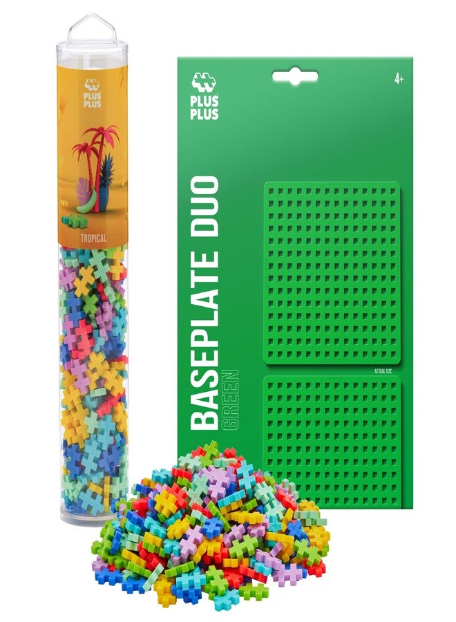 Plus-Plus PLUS PLUS - Tropical Mix 240 Piece Tube & Green Baseplate Duo - Construction Building Stem/Steam Toy, Interlocking Mini Puzzle Blocks for Kids - Image 1