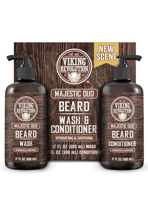 Beard Wash And Beard Conditioner For Men With Argan Oil And Jojoba Oil Beard Softener And Strengthener Beard Care Beard Shampoo And Conditioner With Beard Oil (17Oz Majestic Oud)