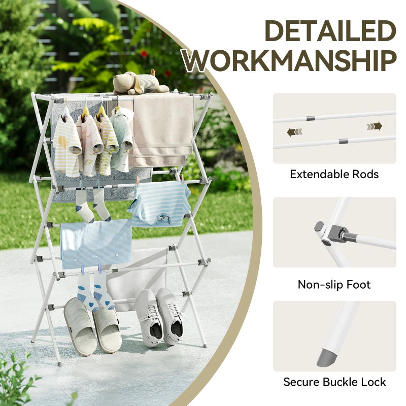 APEXCHASER Clothes Drying Rack, Foldable & Extendable Laundry Rack with Adjustable Size (14.57in-35.43inW), Space-Saving, Rust-Resistant Frame & Floor Protection for Indoor/Outdoor Use, White - Image 3