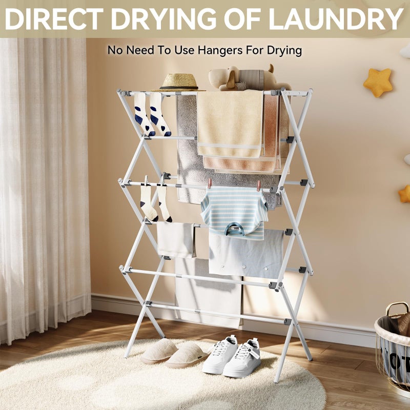 APEXCHASER Clothes Drying Rack, Foldable & Extendable Laundry Rack with Adjustable Size (14.57in-35.43inW), Space-Saving, Rust-Resistant Frame & Floor Protection for Indoor/Outdoor Use, White - Image 5