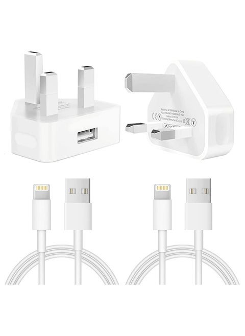iPhone Charger Plug and Lightning Cable【Apple MFi Certified】2 Pack 3 pin USB Fast Wall Charging Power Adapter with 2 Pack 1M Lightning to USB Fast Charging Cord for iPhone 14/13/12/11/XS