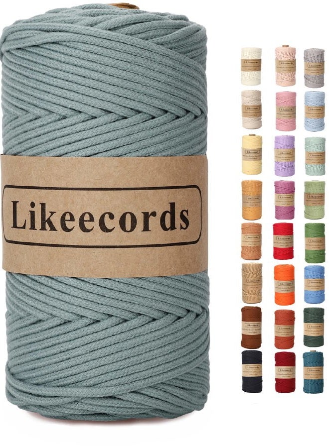 Likeecords حبل ماكرامي مضفر من القطن 3 مم × 109 ياردة، حبل ماكرامي، حبل قطن طبيعي 100%، خيط ماكرامي ملون لصنع الحقائب، وتعليق الجدران، وحوامل النباتات، والحرف اليدوية، والحياكة (أزرق ضبابي) - Image 1