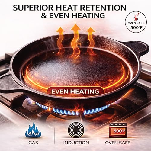 6th Planet Cast Iron Fish Fry Pan 8 Inch | Pre-Seasoned Frying Pan for Fish, Cutlets, Omelette & Shallow Fry | Heavy Duty Iron Tawa | Gas & Induction Compatible - Image 4