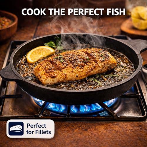 6th Planet Cast Iron Fish Fry Pan 8 Inch | Pre-Seasoned Frying Pan for Fish, Cutlets, Omelette & Shallow Fry | Heavy Duty Iron Tawa | Gas & Induction Compatible - Image 5