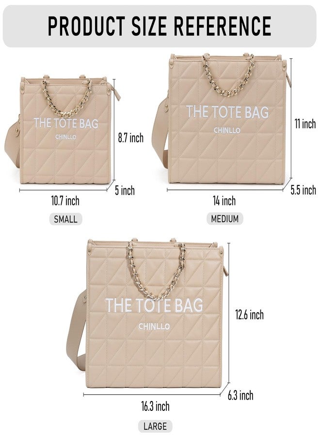 Chinllo Tote Bag for Women, Quilted Chains Stachel Purse and Handbags with Shoulder Strap (E.Khaki-M) - Image 3