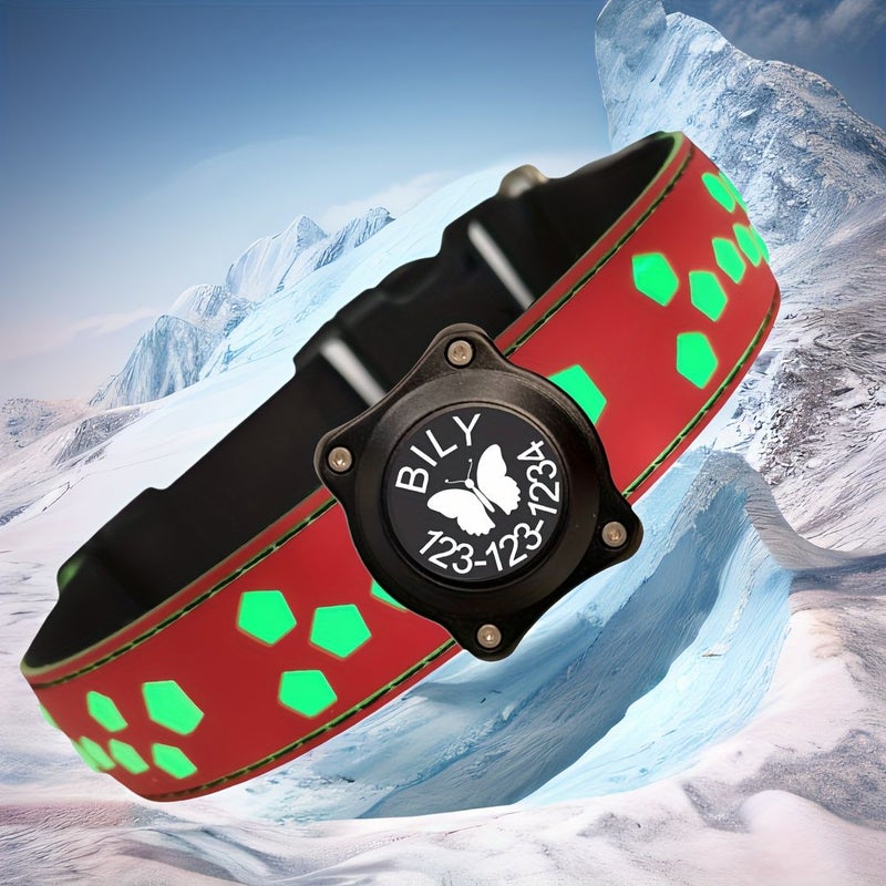 Red Xl Customizable Usb Rechargeable Dog Collar With Airtag Holder Led Light Adjustable Soft Design For Medium To Large Dogs - Image 1