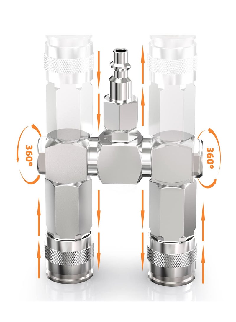 Barakah موصلات خرطوم الهواء 2 طريقة موزع خرطوم الهواء تركيبات 1/4 بوصة NPT تركيبات ضاغط الهواء مقاومة ضغط عالية مانيفولد هواء دوار 360 درجة موصلات ملحقات ضاغط الهواء - Image 5