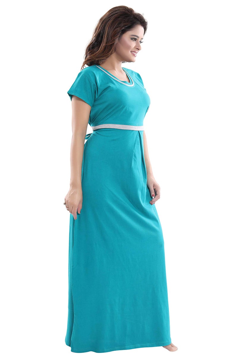 Fabme Women's Hosiery Solid Floor Length Nighty (NW0163_Sea Green_Free Size_Sea Green_Free Size) - Image 5