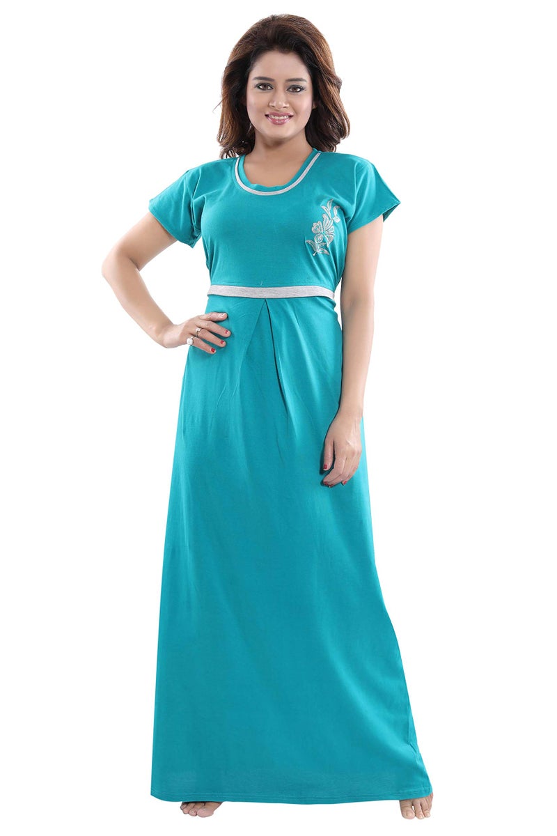 Fabme Women's Hosiery Solid Floor Length Nighty (NW0163_Sea Green_Free Size_Sea Green_Free Size) - Image 2