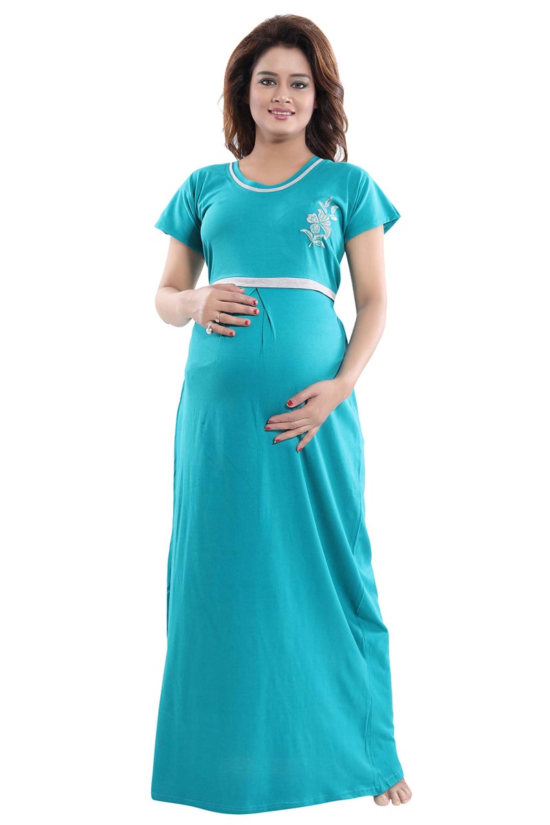 Fabme Women's Hosiery Solid Floor Length Nighty (NW0163_Sea Green_Free Size_Sea Green_Free Size) - Image 3
