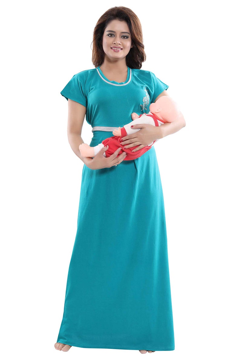 Fabme Women's Hosiery Solid Floor Length Nighty (NW0163_Sea Green_Free Size_Sea Green_Free Size) - Image 1