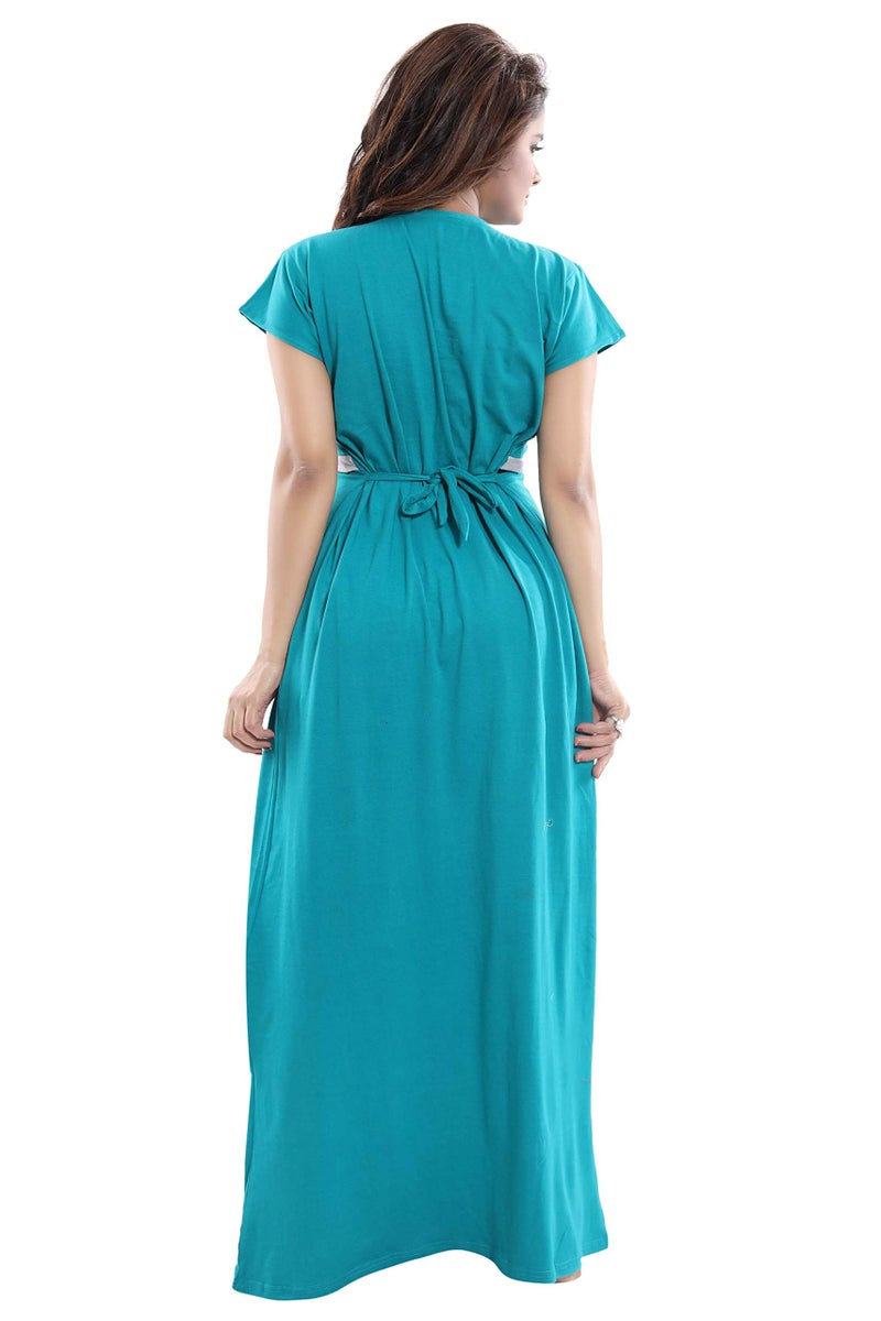 Fabme Women's Hosiery Solid Floor Length Nighty (NW0163_Sea Green_Free Size_Sea Green_Free Size) - Image 4