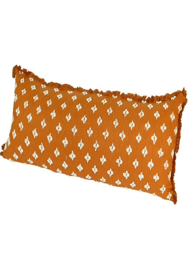DRNOU Boho Body Pillow Cover with Tassel Fringe,3D Flower Patterned Decorative Extra Long Lumbar Pillow Cover Pillow Case for Sofa Couch Bed Livingroom Farmhouse,21x54,Rust Red - Image 2
