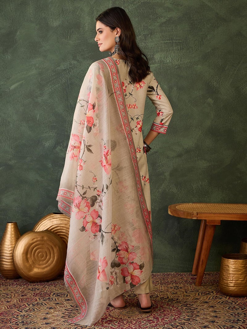 Naixa Women's Rayon Printed Straight Kurta with Pant and Dupatta Sets (NX-760-Cream-3XL) Beige - Image 4
