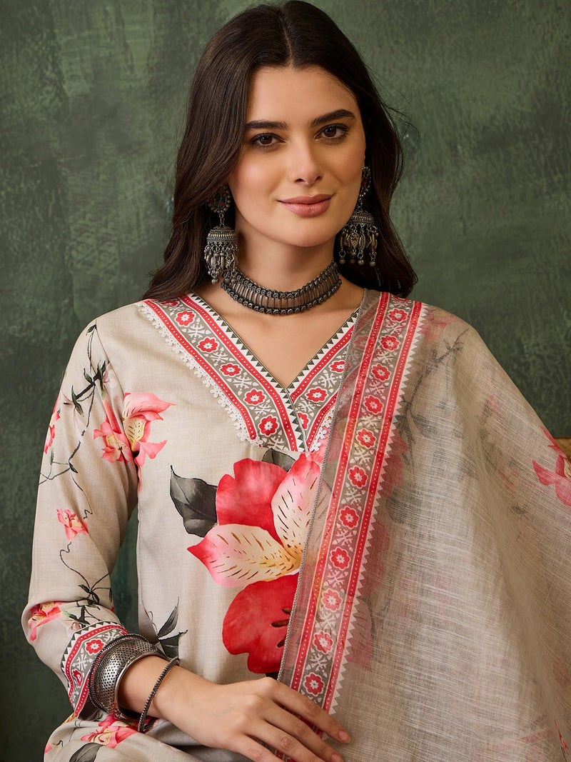 Naixa Women's Rayon Printed Straight Kurta with Pant and Dupatta Sets (NX-760-Cream-3XL) Beige - Image 5