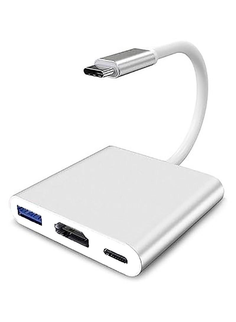 محول USB Type-C إلى HDMI 3 في 1، محول فيديو 4K مع منافذ شحن 3.0 وType-C، محول USB-C Digital AV متعدد المنافذ لأجهزة Mac (فضي) - Image 2