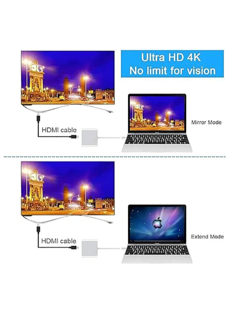 محول USB Type-C إلى HDMI 3 في 1، محول فيديو 4K مع منافذ شحن 3.0 وType-C، محول USB-C Digital AV متعدد المنافذ لأجهزة Mac (فضي) - Image 4