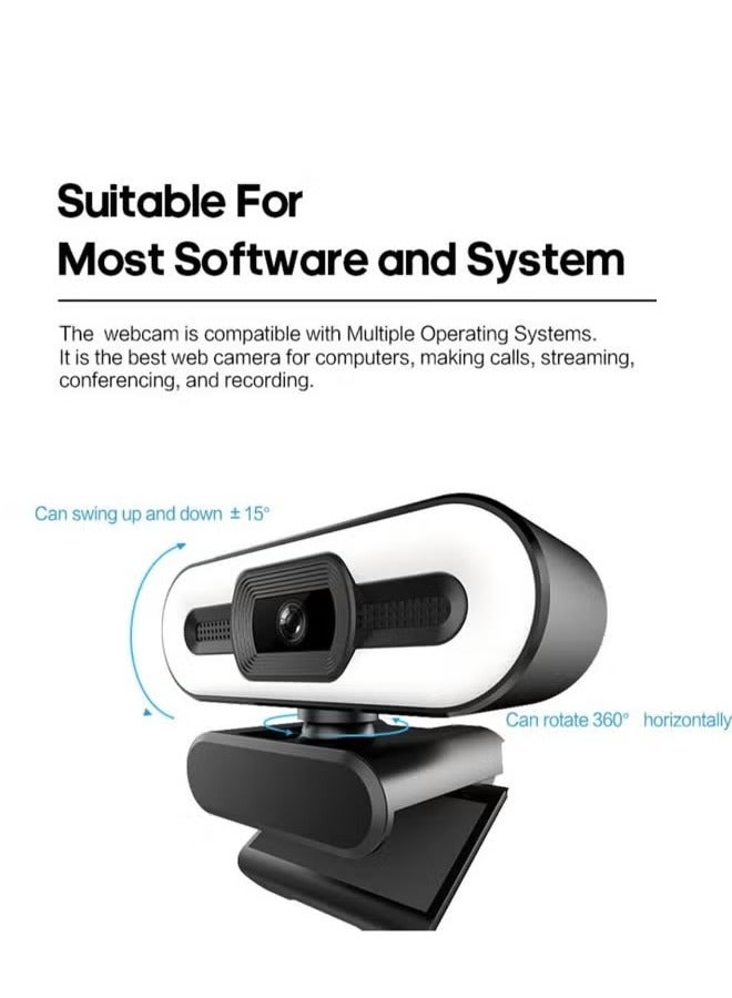 4K Webcam, Web Camera with Microphone and Fill Light, HD Autofocus Computer Camera with Privacy Cover and Tripod Stand Streaming Webcam,Plug&Play USB Wbcam for Pc Laptop Desktop Video Calling  - Image 4