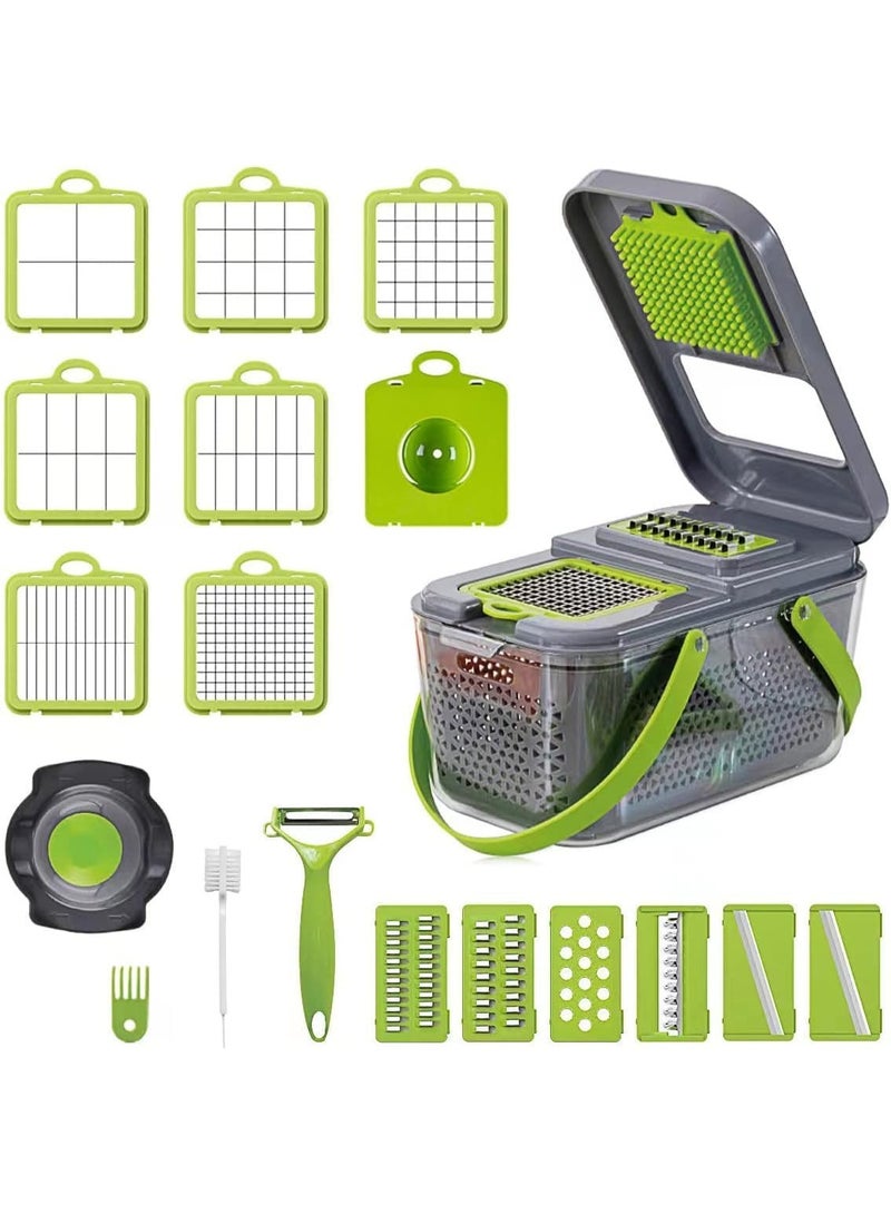 Master Gold 22 Pieces Fruit Vegetable Cutter Set with Multifunctional Stainless Steel Blades, Quick and Easy Slicing, Grating Vegetable with Storage Container and Strainer - Image 1